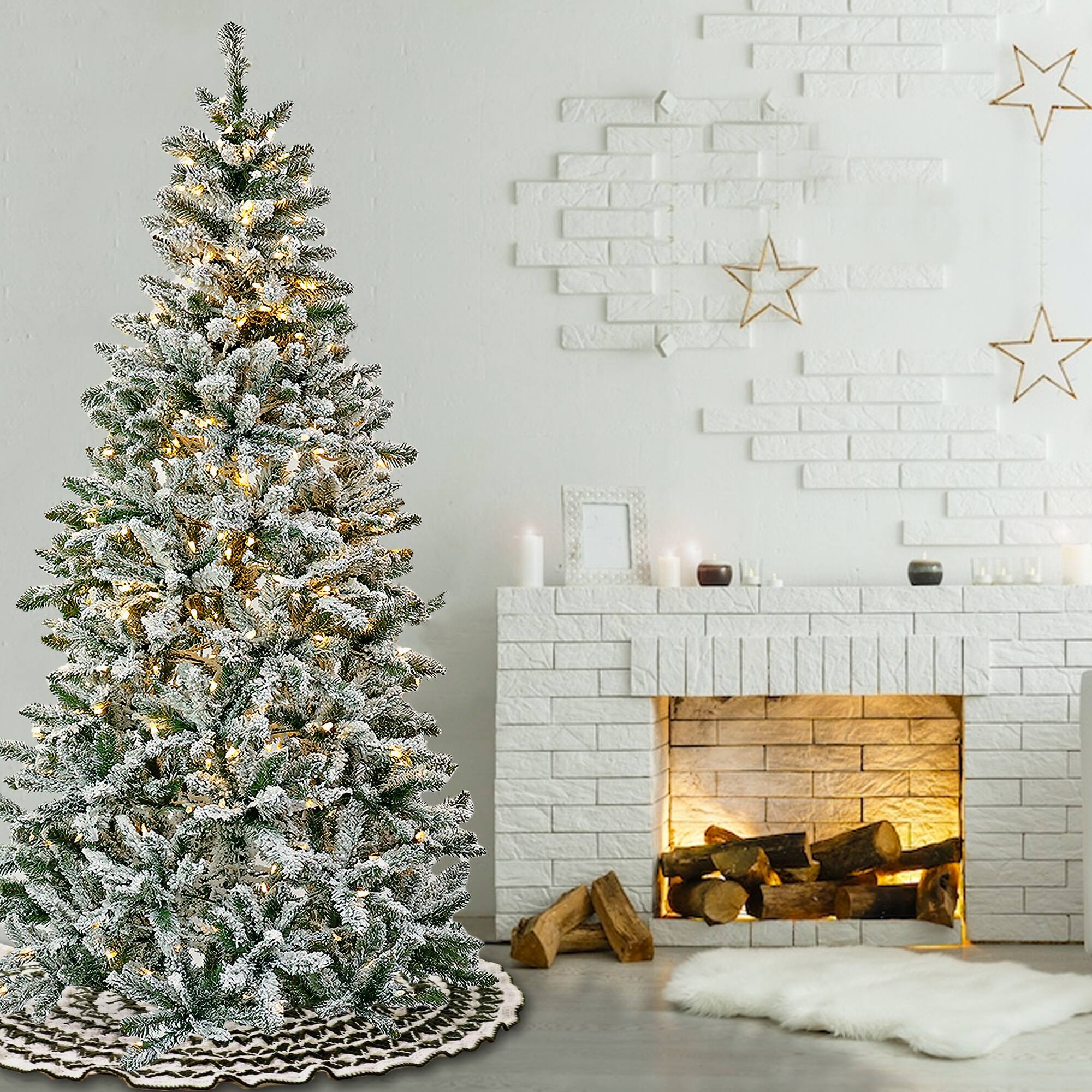 6.5ft. Pre-Lit Snowy Chatham Slim Artificial Christmas Tree, Warm White LED Lights